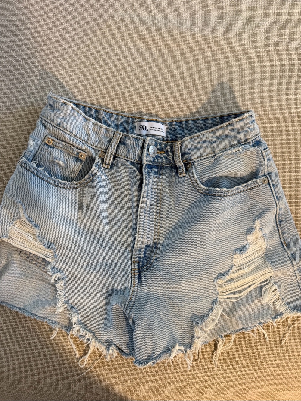 Zara High-Rise Distressed Denim Shorts - Light Wash